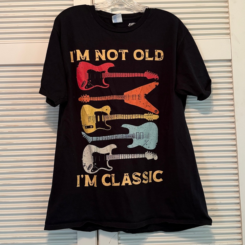 Black Graphic T-Shirt with Guitar Design